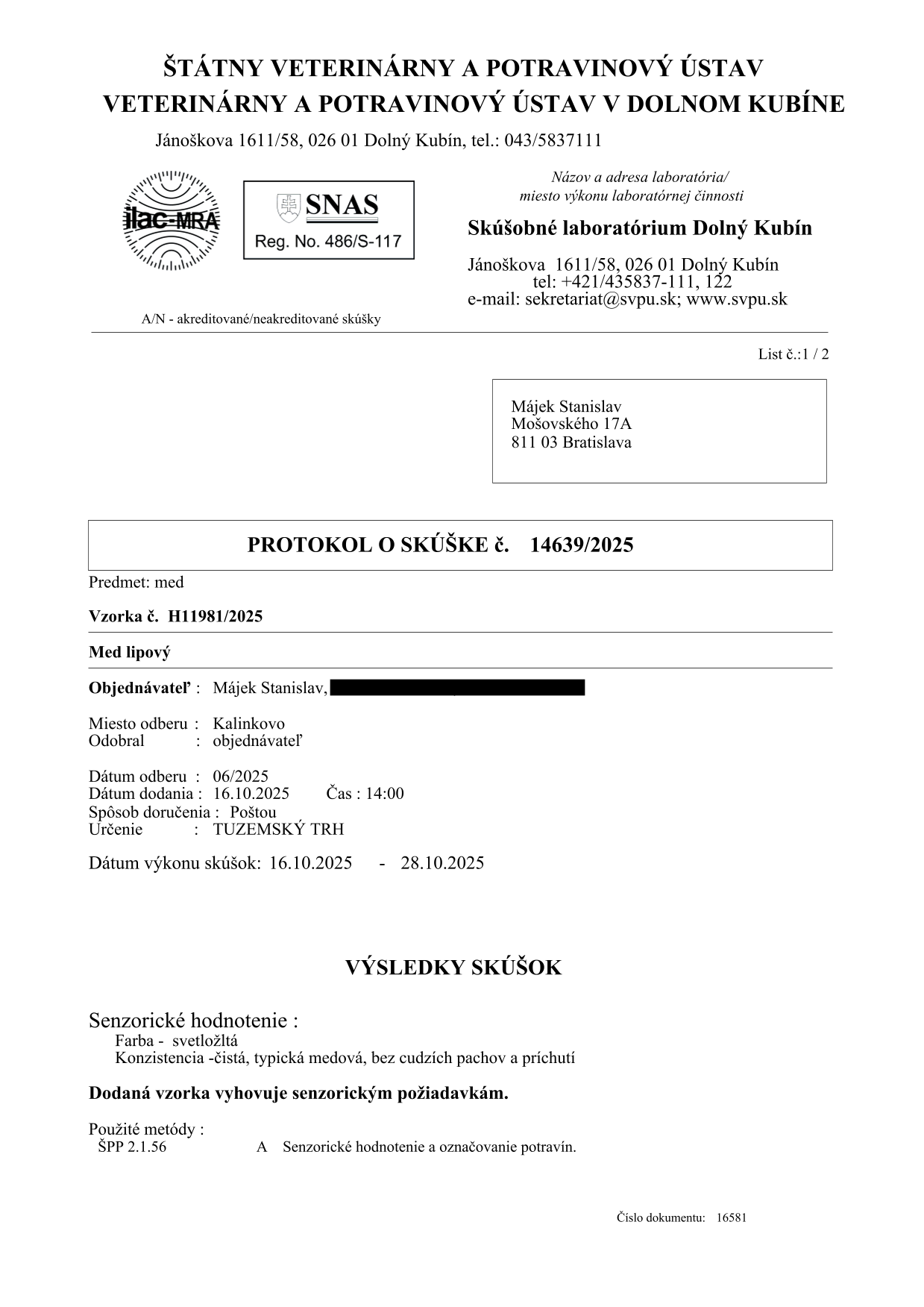Protokol o skúške medu
